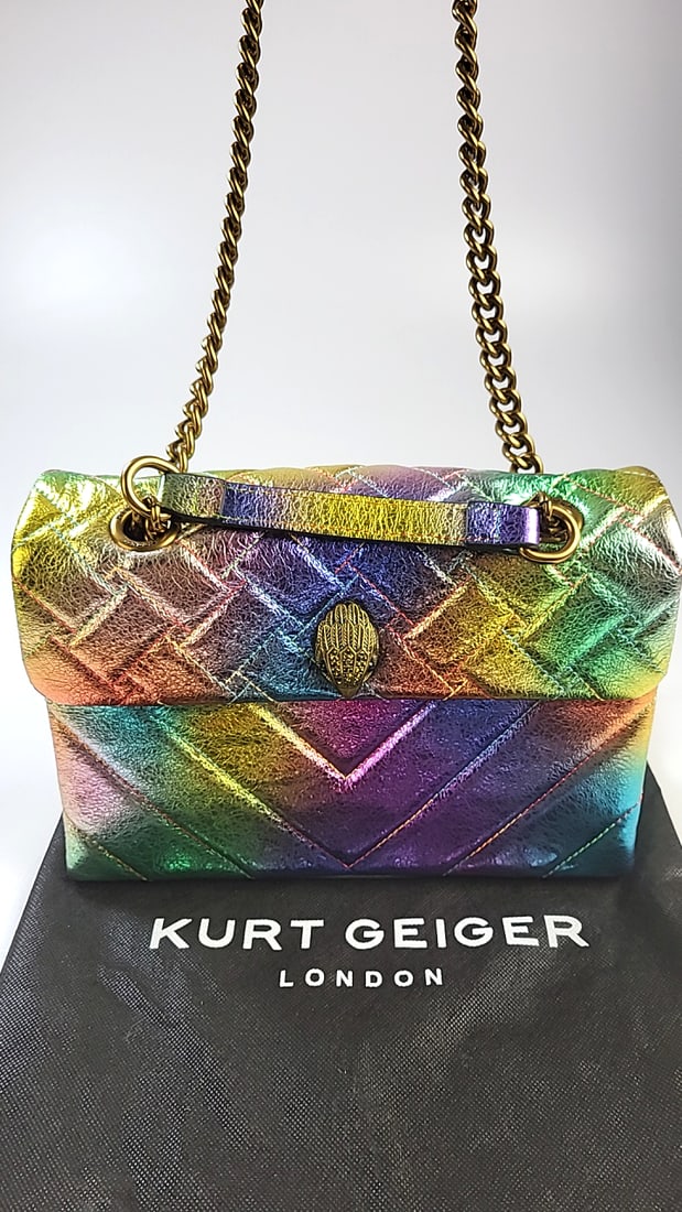 Kurt Geiger London "The Kensington" Rainbow Quilted Mini Shoulder Bag Clutch with Chain Strap & D... (1 of 14)