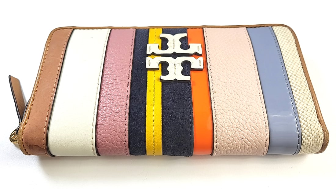 Tory Burch Multi-Color Striped Leather Zip Wallet Medium (1 of 8)