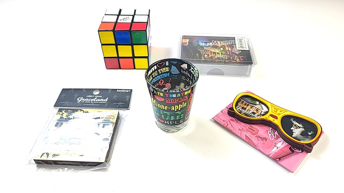 Travel Fun Lot Rubiks Cube Puzzle, Shot Glass, Graceland Magnet, Elvis Souvenir Lot, Multicolor, (1 of 7)