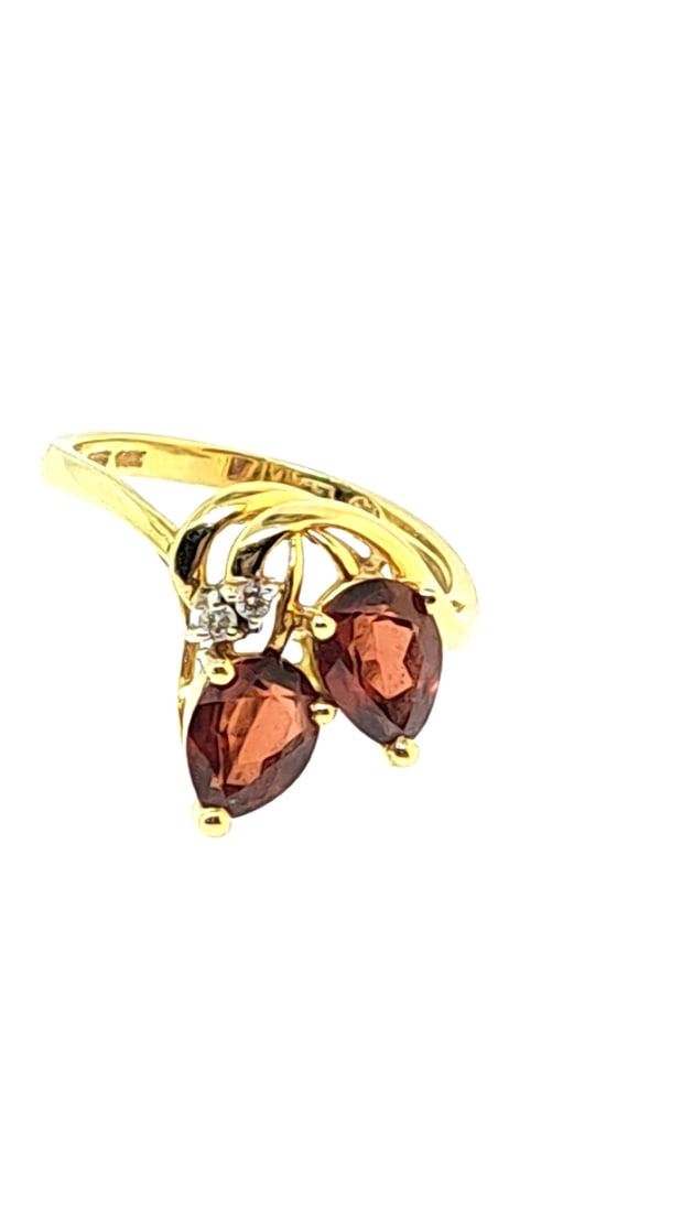 14k Gold Ring with Garnet & Diamond Accents, Teardrop Design, Size 7 2.9g (1 of 5)
