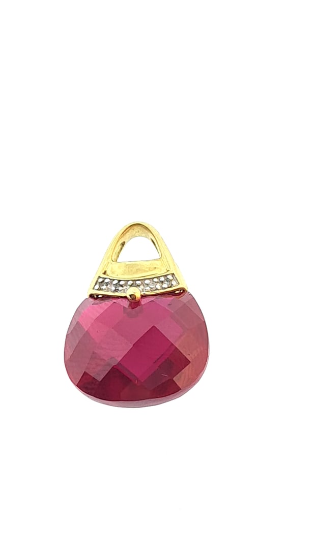 Gold 10k Ruby Red Spinel Faceted Pendant with Diamonds 4.5g (1 of 4)