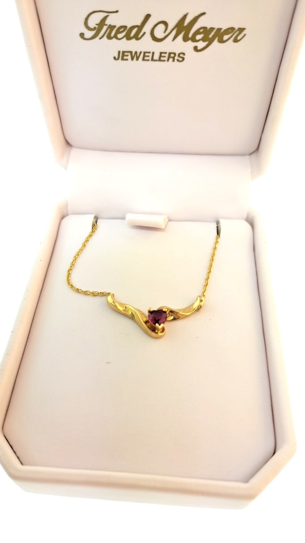 10k Gold Necklace with Heart-Shaped Ruby Gemstone Pendant - New in Box (1 of 3)