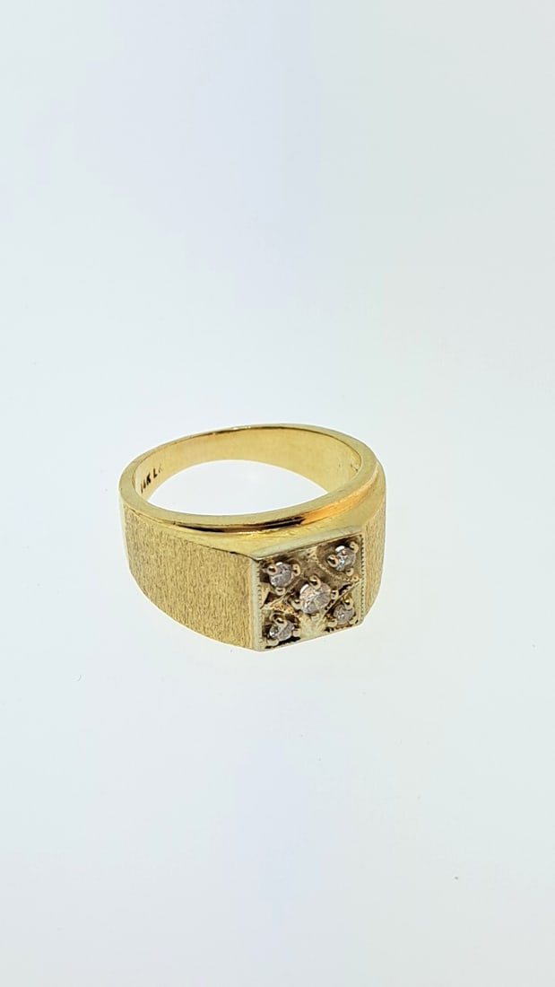 14K Gold Diamond Mens Ring 8.9g Vintage Textured Square Design Size 9.5 (1 of 4)