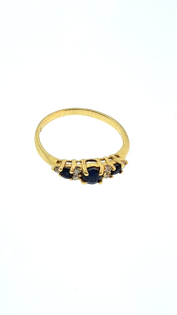 14k Gold Ring with Blue and Clear Spinel, Vintage, Size 4, Good Condition (1 of 3)
