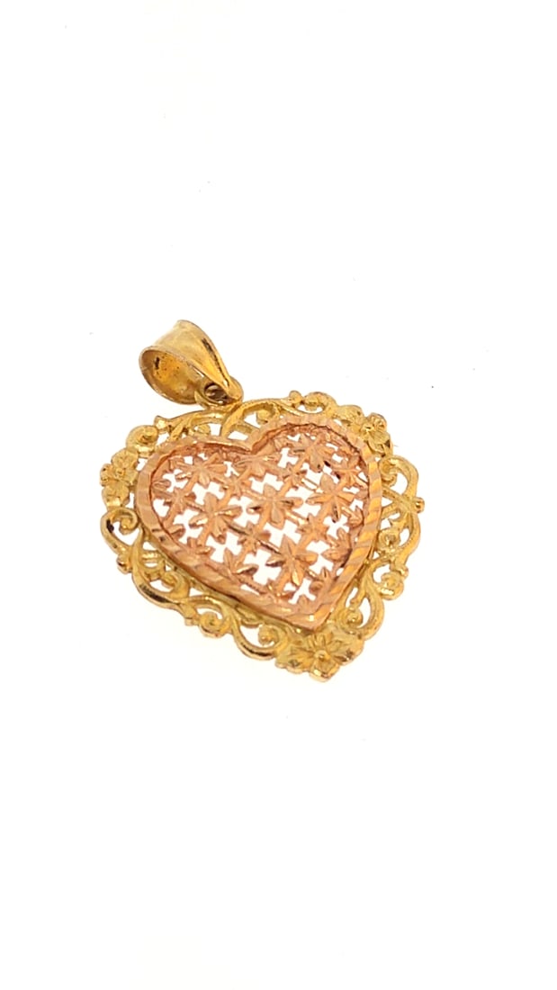 Beverly Hills Gold 14k Two Tone Gold Heart Pendant 2.2g (1 of 4)