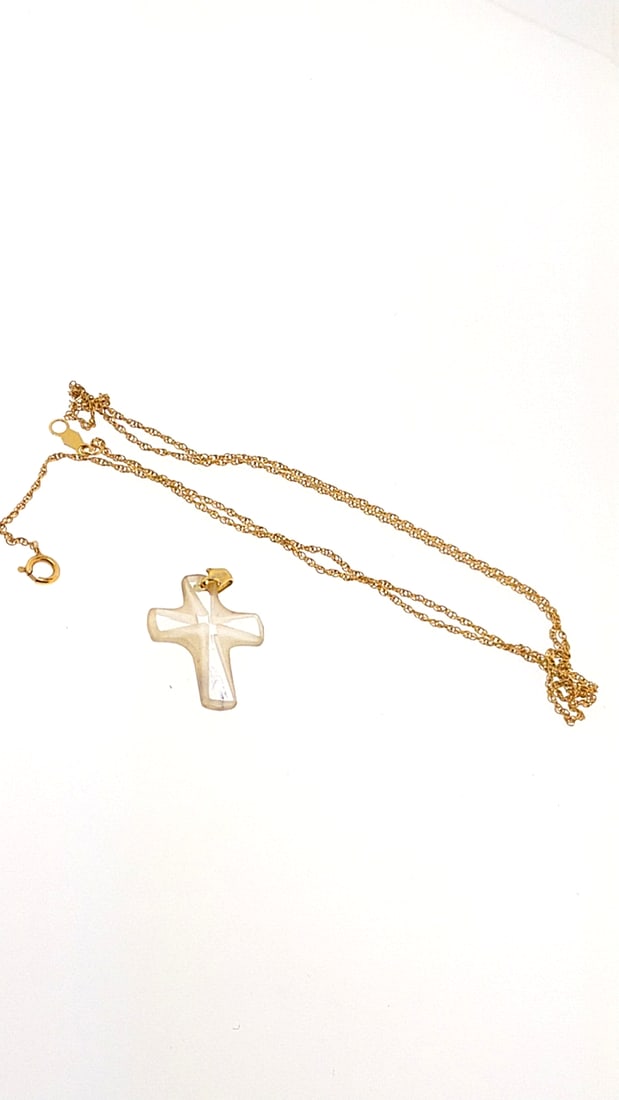 14k Gold and Crystal Cross Pendant  12g chain 17 (1 of 5)