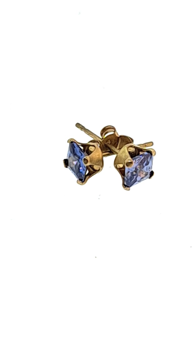 10k Gold Blue Stone Stud Earrings JCM .5g (1 of 3)