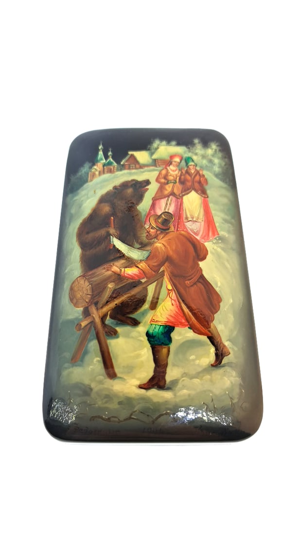 Hand-Painted Russian Lacquer Box - Fedoskino 4.5x2.5 (1 of 4)