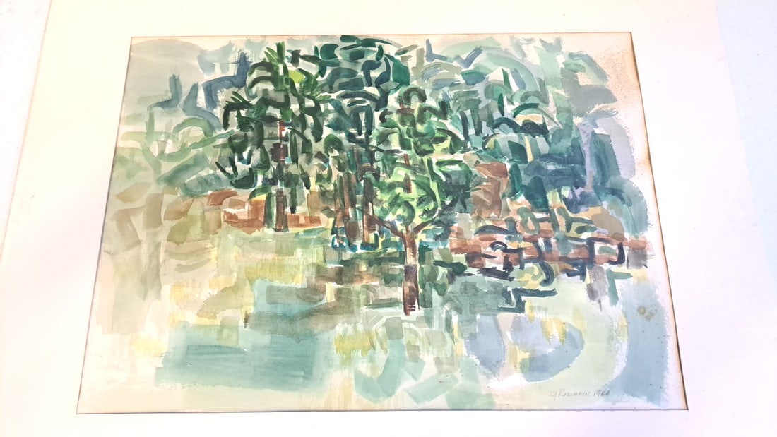MCM Abstract Watercolor by George Kosanovich - some condition issues. (1 of 6)