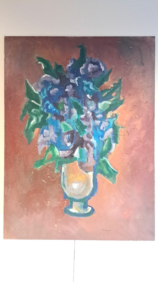 MCM Abstract Oil on Board by George Kosanovic flowers in vase (1 of 5)