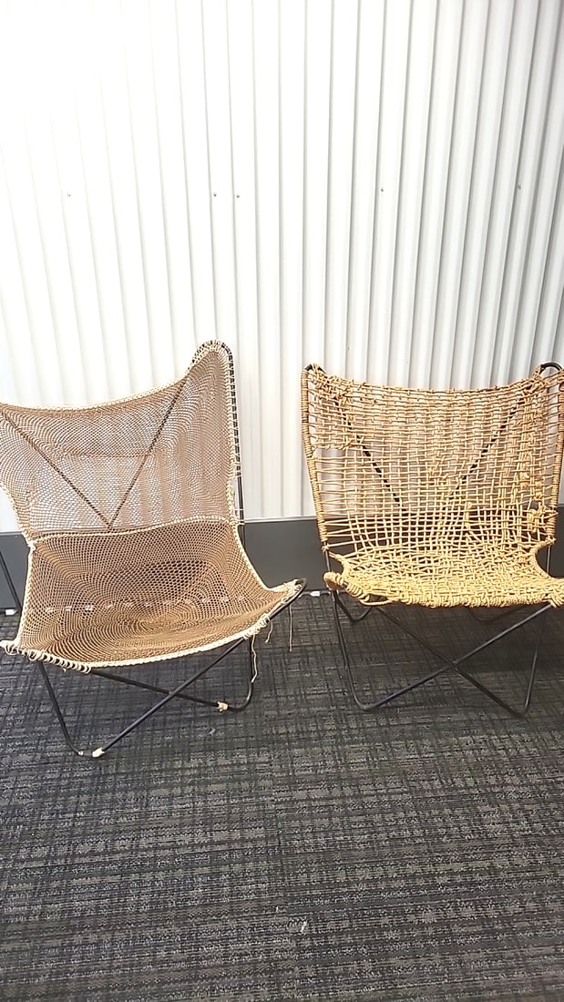 Pair of mid-century butterfly chairs with custom weaving.: This is an estate auction in Seattle WA featuring artwork, furniture, and general estate items.This auction offers local pick up in the Seattle area on 9/13 between 10am-3pm. If you intend to pick up,
