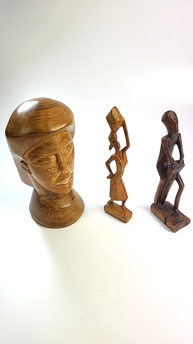 Vintage Rain Tree Wood Tribal Head Carving + Tribal Carvings 70's (1 of 8)