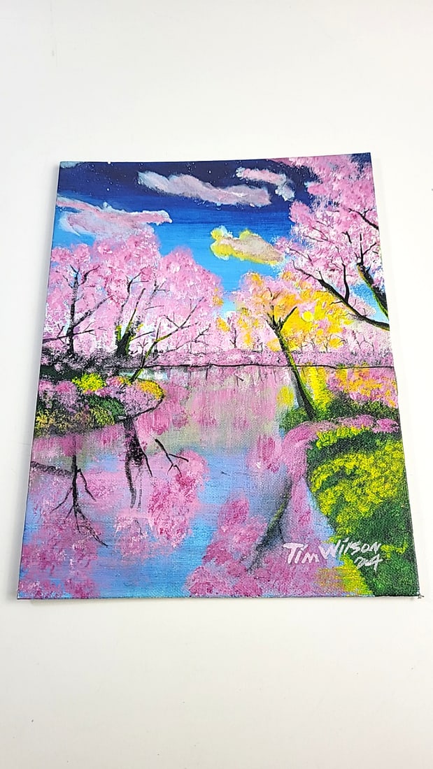 Small oil on board cherry blossom scene by Tim Wilson: This is an estate auction in Seattle WA featuring artwork, furniture, and general estate items.This auction offers local pick up in the Seattle area on 9/13 between 10am-3pm. If you intend to pick up,