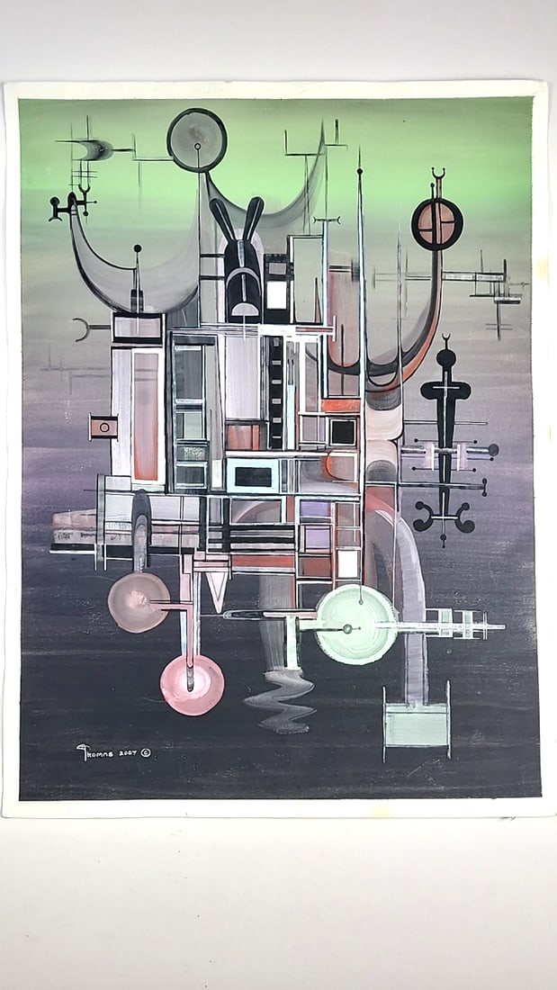 Modern abstract watercolor signed Thomas futuristic dark background: This is an estate auction in Seattle WA featuring artwork, furniture, and general estate items.This auction offers local pick up in the Seattle area on 9/13 between 10am-3pm. If you intend to pick up,