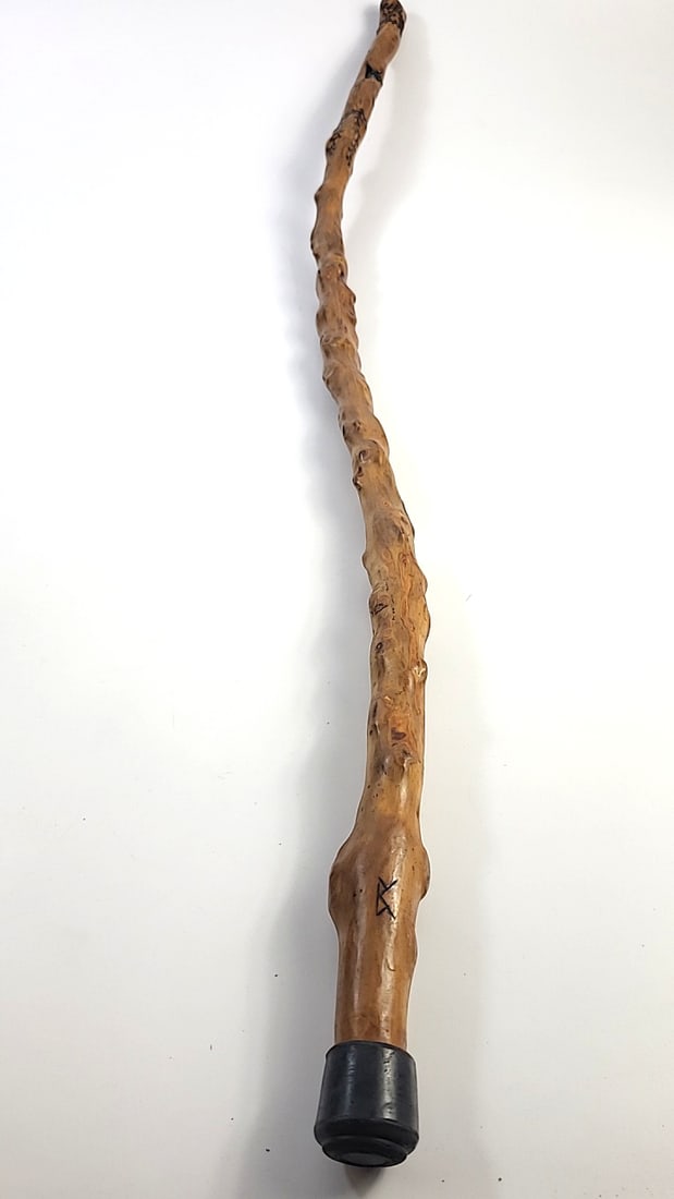 Hand decorated gnarled walking stick signed Vicki (1 of 15)