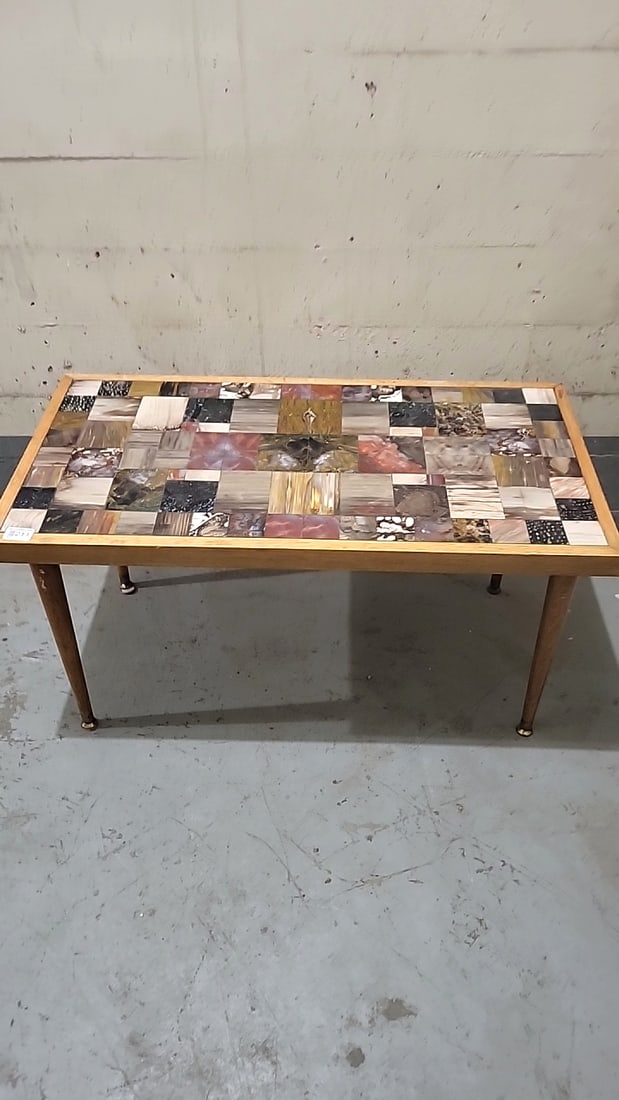 Hand cut petrified wood  inlaid coffee table (1 of 7)