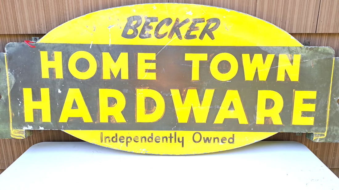 Vintage Becker Home Town Hardware Sign Yellow Independent Store Display Retro Decor (1 of 8)