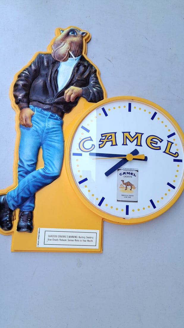 Vintage Camel Joe Clock Advertising Sign Yellow Collectible Wall Decor (1 of 6)