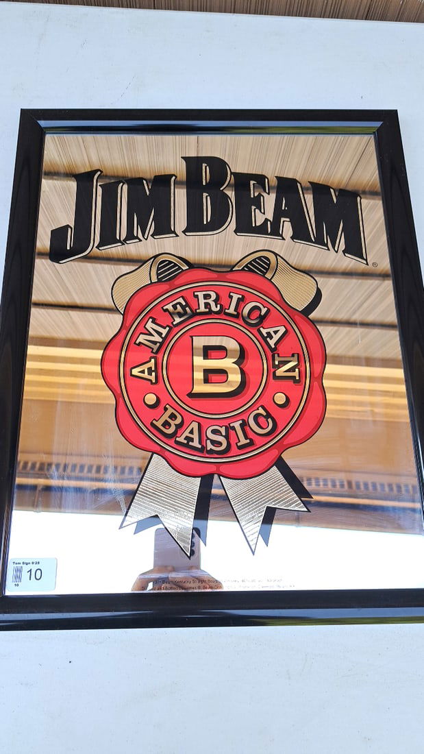 Jim Beam Mirror Sign American Basic Logo Wall Decor 16"x20" Vintage Black Frame (1 of 5)