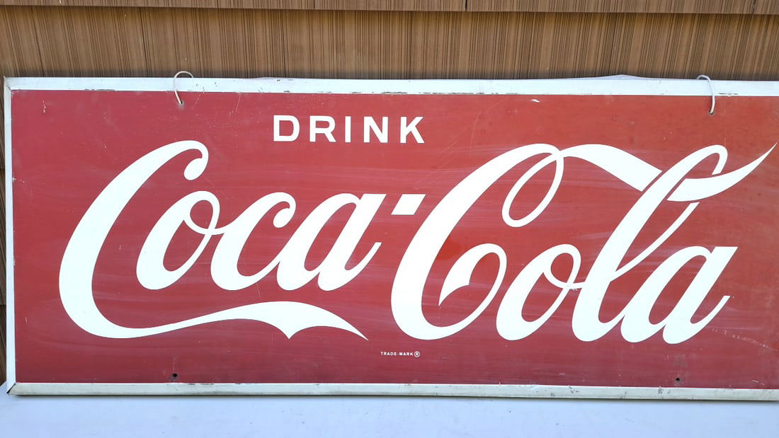Vintage Coca-Cola Drink Sign 1940s Red White Metal Large 48"x24" Retro Decor (1 of 8)