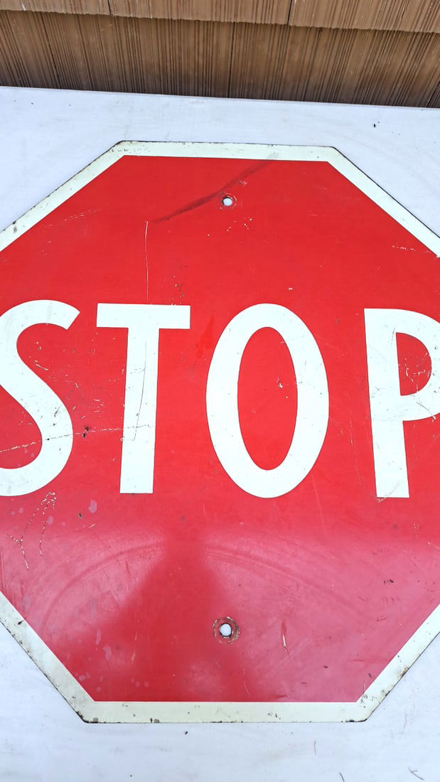 Vintage Red STOP Sign Octagon Metal Road Traffic Warning 24" Weathered Condition (1 of 7)