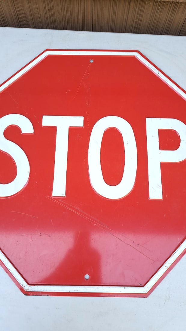 Vintage Red STOP Sign Octagon Metal Wall Decor Collectible 24"x24" Used Condition (1 of 6)