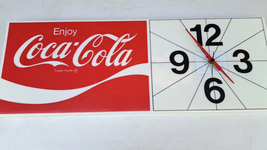 Vintage Coca-Cola Wall Clock Red White Advertising Sign Retro Decor 12"x34" (1 of 8)