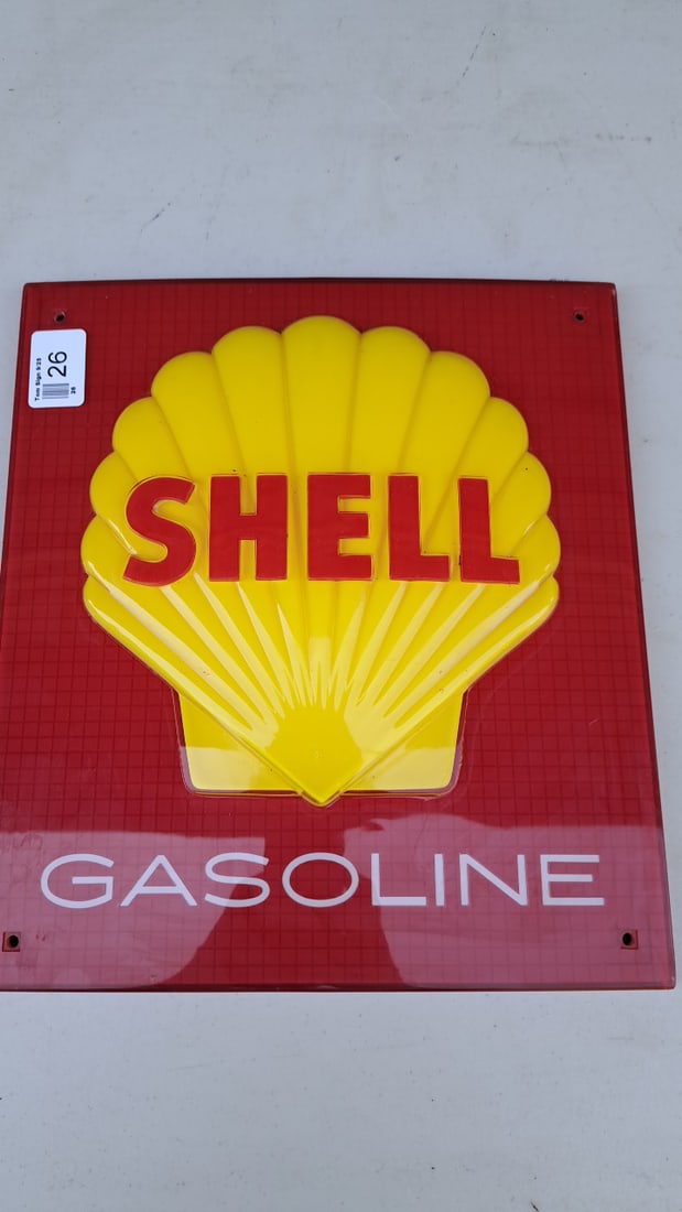 Vintage Shell Gasoline Sign Red Yellow 12"x12" Collectible Plaque Retro Decor Mint Condition (1 of 6)
