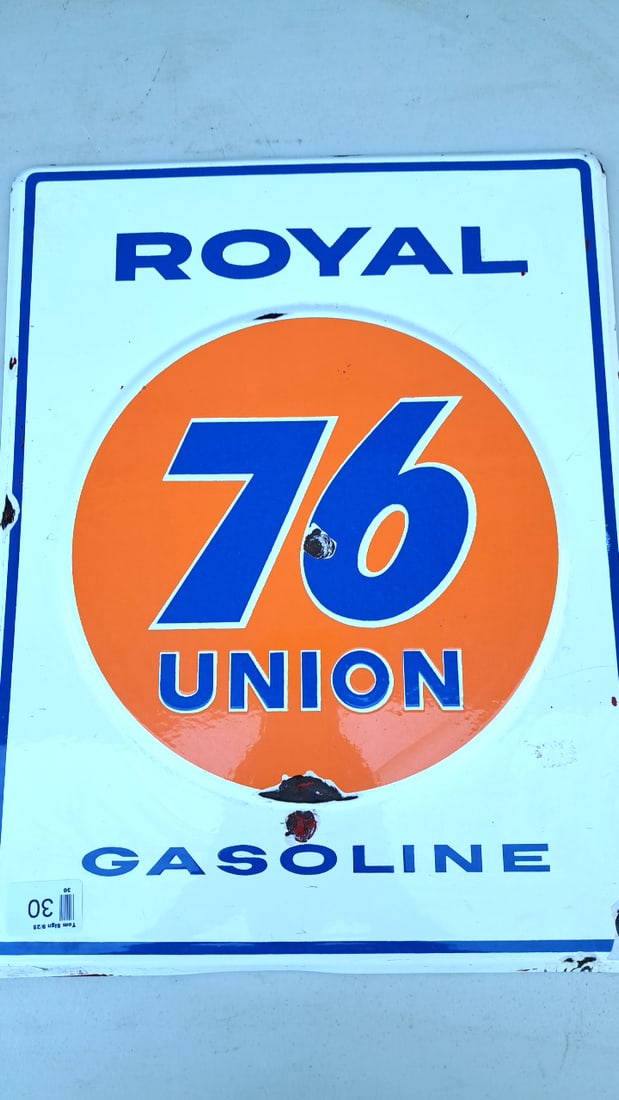 Vintage Royal 76 Union Gasoline Sign, Orange/Blue Used Condition (1 of 8)