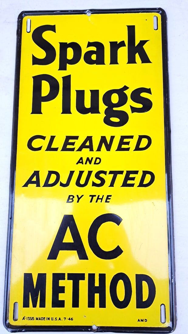 Vintage AC Spark Plugs Metal Sign Yellow Black 7"x14" Garage Decor Repop (1 of 7)