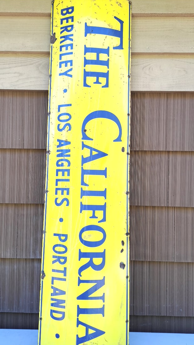 Enamel Yellow "The Californian" Train Route Sign (half) - Berkeley Los Angeles Portland - Collect...: 72x17x3 30 READ: There are limited shipping options for this auction.This is an estate auction in Seattle WA featuring artwork, furniture, and general estate items.This auction offers local pick up in