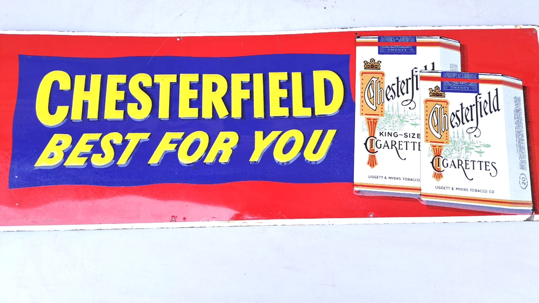 Chesterfield Best For You Vintage Metal Sign Tobacco Advertisement Red/Blue: 34x12x1 5 READ: There are limited shipping options for this auction.This is an estate auction in Seattle WA featuring artwork, furniture, and general estate items.This auction offers local pick up in 