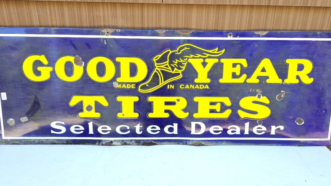 Porcelain Goodyear Tires Sign Enamel Metal Blue Yellow Selected Dealer Rare Original (1 of 14)