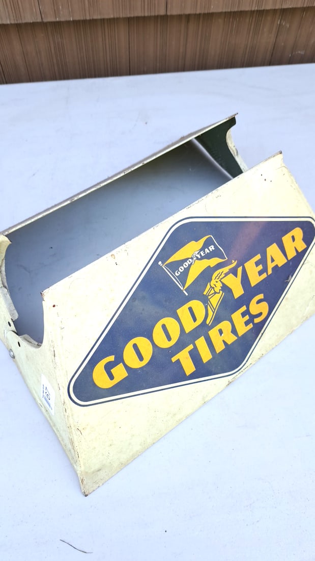 Vintage Goodyear Tires Metal Floor Stand Rack Organizer Display Yellow Blue Retro (1 of 6)