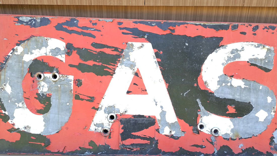 Metal "GAS" Sign Red Black White Distressed Neon Holes (1 of 11)