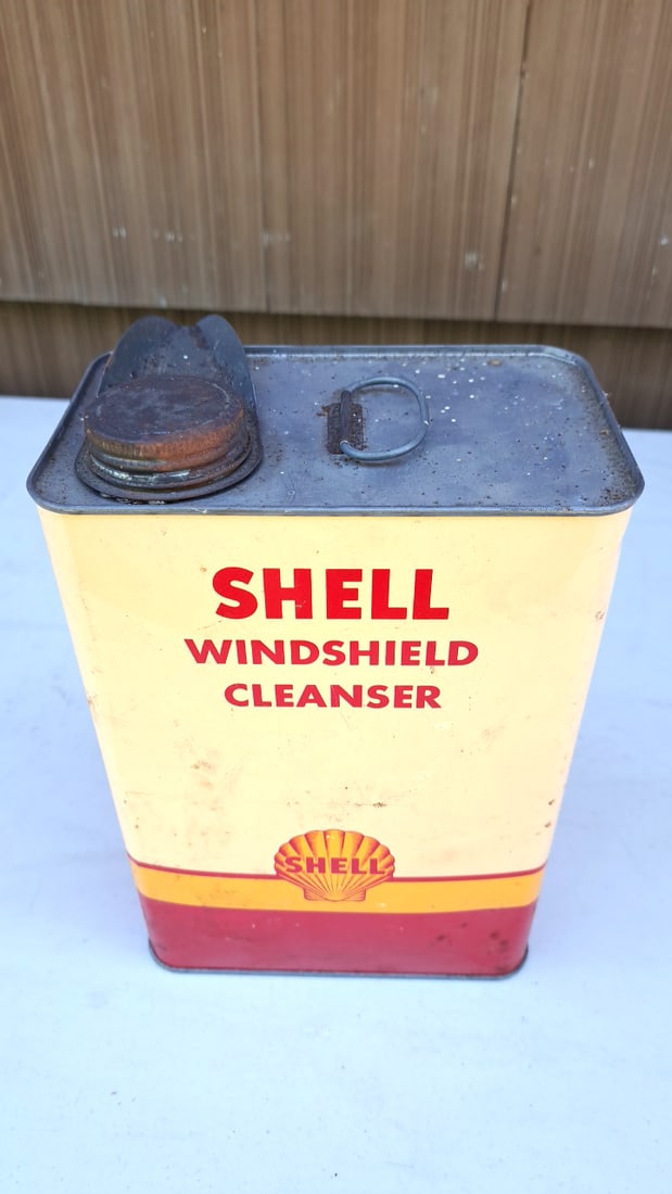 Shell Windshield Cleanser Vintage Tin Can Yellow Red Retro Collectible (1 of 7)