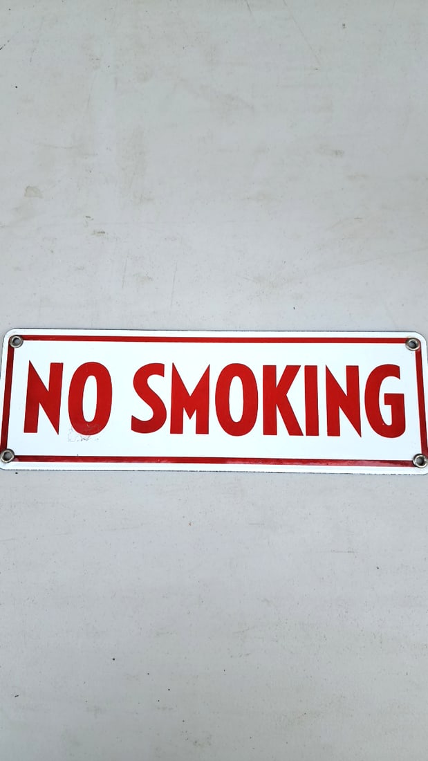 Porcelain Metal "NO SMOKING" Sign, Red White: 12x4x1 3 READ: There are limited shipping options for this auction.This is an estate auction in Seattle WA featuring artwork, furniture, and general estate items.This auction offers local pick up in t