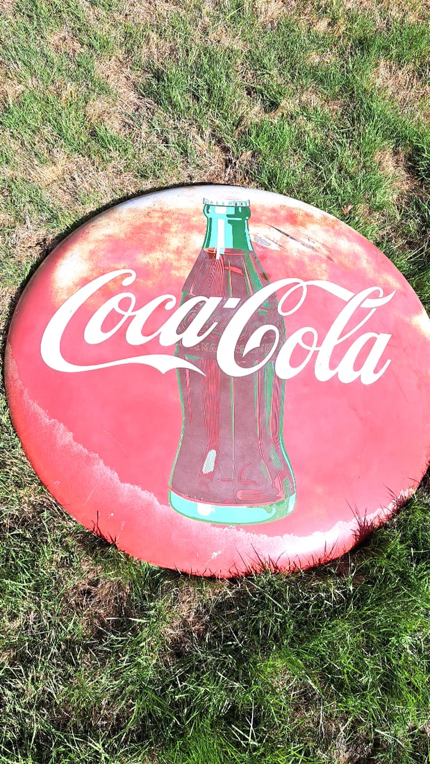 Vintage Coca-Cola Button Round Metal Sign Red Soda Bottle Design 48in (1 of 12)