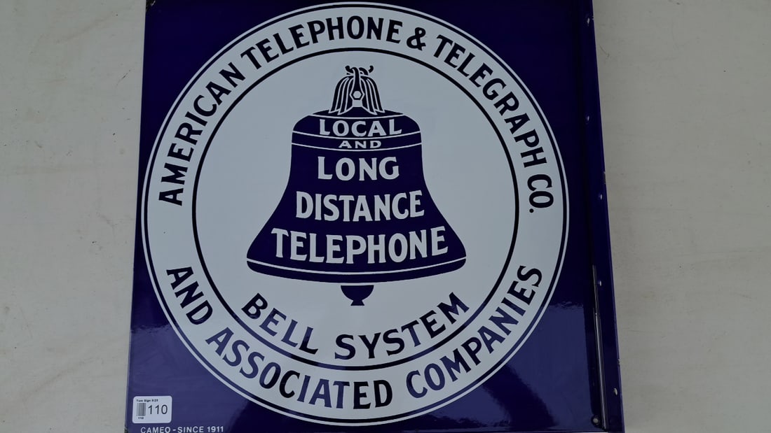 Double Sided Porcelain AT&T Bell System Sign Local Long Distance Telephone Blue White Metal Plaque (1 of 12)