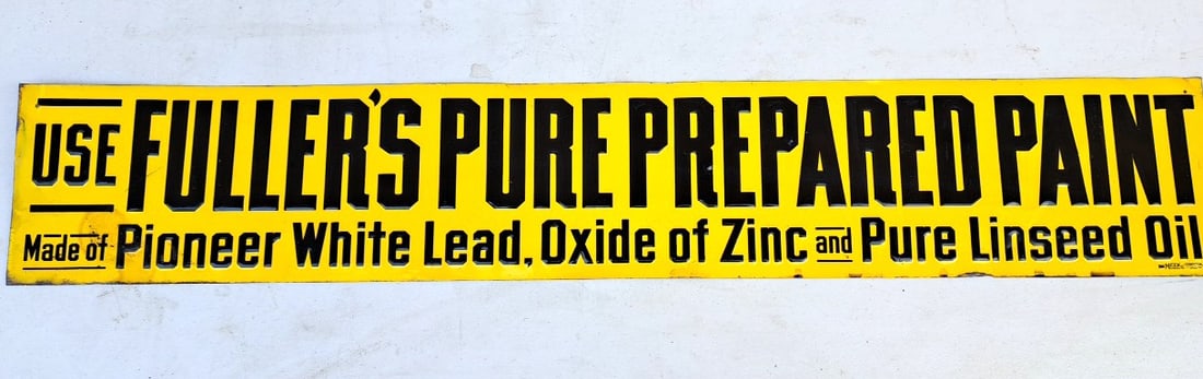 Vintage Fuller's Pure Prepared Paint Sign Yellow Black Metal Advertising Antique: 28x5x1 3 READ: There are limited shipping options for this auction.This is an estate auction in Seattle WA featuring artwork, furniture, and general estate items.This auction offers local pick up in t