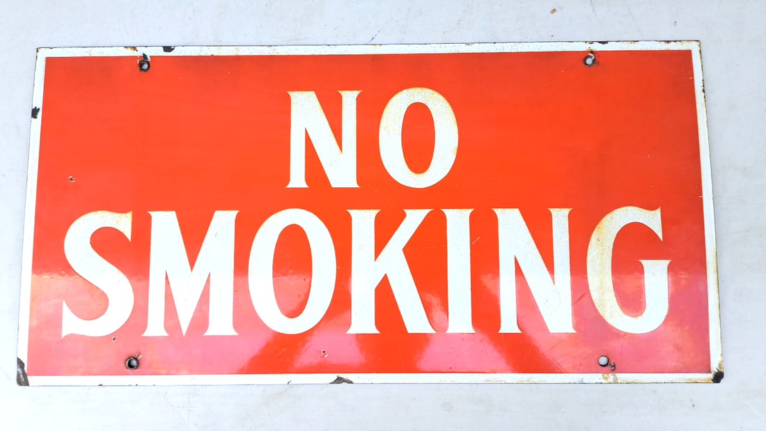 Porcelain Metal "No Smoking" Sign Red White Retro Decor Enamel: 24x12x1 10 READ: There are limited shipping options for this auction.This is an estate auction in Seattle WA featuring artwork, furniture, and general estate items.This auction offers local pick up in