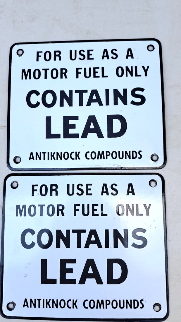 Pair Metal Sign Motor Fuel Lead Antiknock Compounds White Retro Decor (1 of 6)