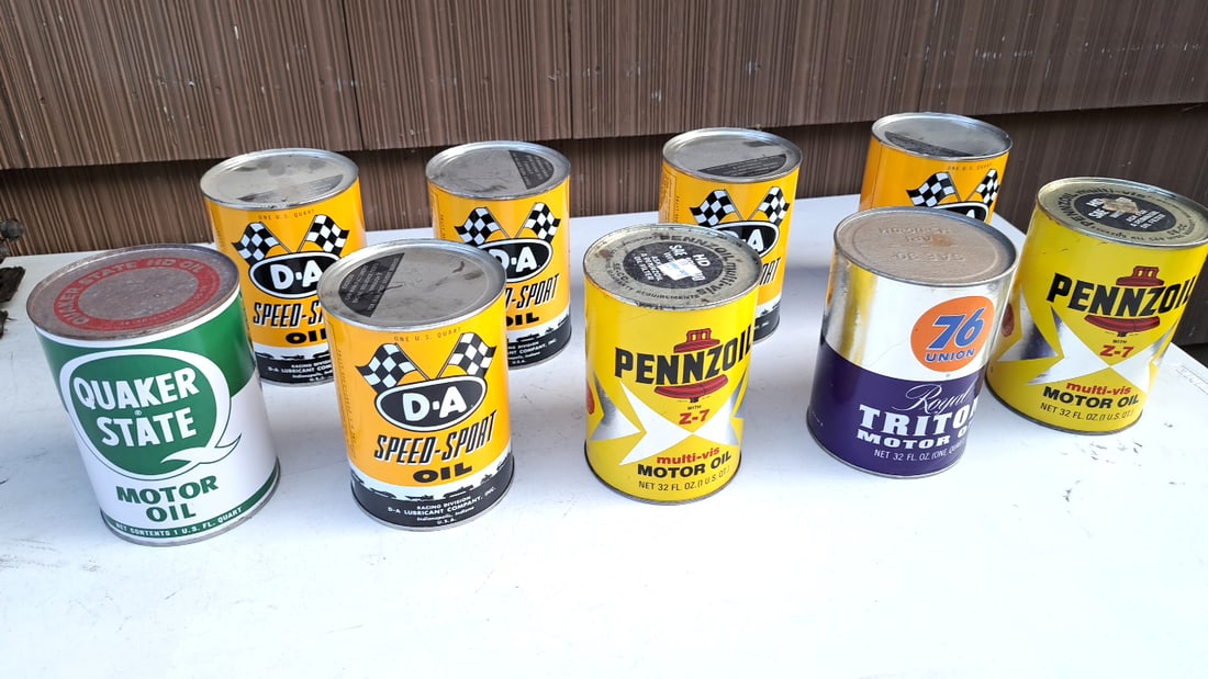Vintage Motor Oil Cans Collection Quaker State Pennzoil D-A Speed Sport 76 Union 32oz (1 of 13)