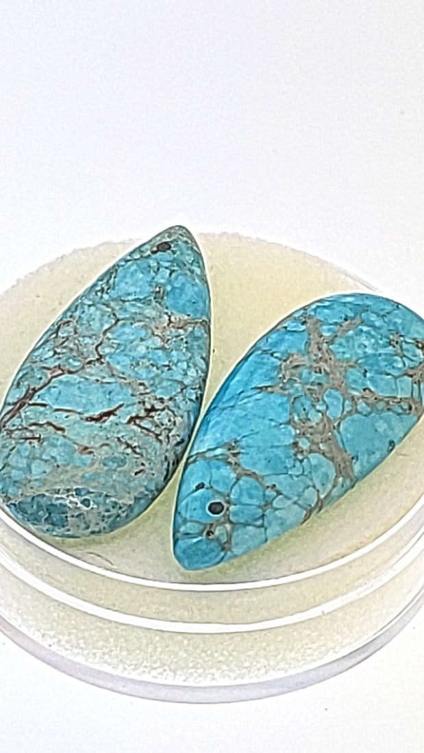 Turquoise Teardrop Cabochon With Drilled Holes: This is a continuation of our pro jeweler's estate auction. These are from his personal collection, many faceted by himself. Gems were cataloged with the assistance of GIA certified jewelers. Weights 