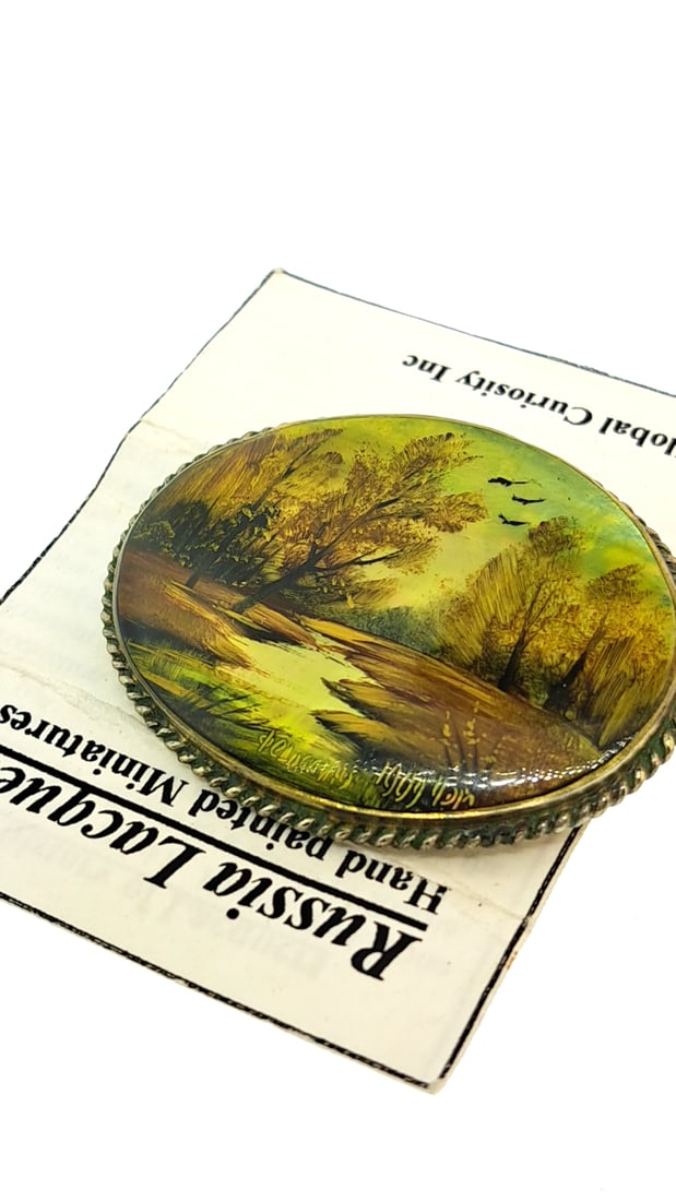 Vintage Russian Lacquer Brooch Pin (1 of 6)