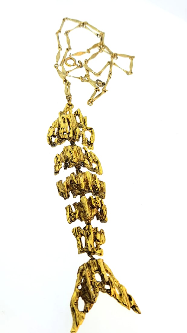 Vintage Tortolani Brutalist Fish Scale Pendant Necklace (1 of 6)