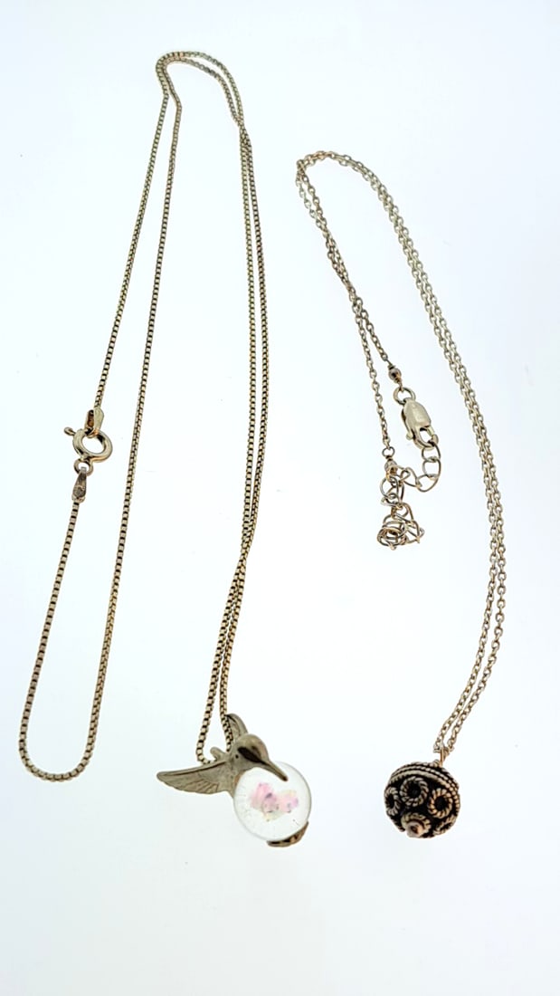 Vintage Sterling Silver Necklaces Lot Hummingbird Pendant Flower Orb Ball Charm (1 of 6)