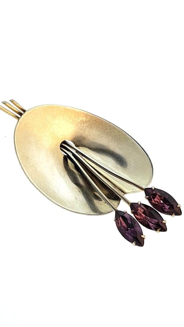 Vintage Exquisite Brooch Pin Sterling Silver Amethyst Stones Calla Lily Floral Jewelry (1 of 9)