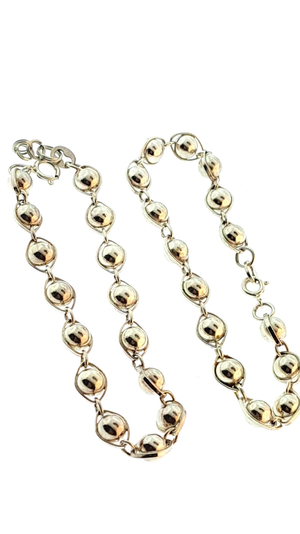 Pair Sterling Silver Bead Bracelets Set Fancy Link Chain Jewelry 17.5g (1 of 5)