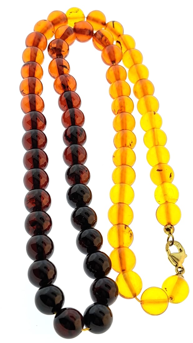 Baltic Ombre Amber Bead Necklace Honey & Cognac Polished Gemstone Jewelry Lobster Clasp 23" (1 of 5)